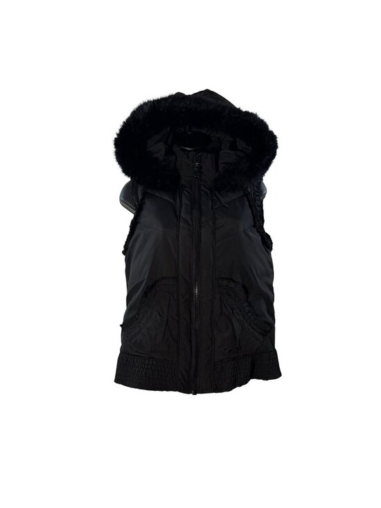 Betsey Johnson Jackets & Blazers - Betsey Johnson Black Hooded Vest W/ Faux Fur Trim & Floral Lining Size S